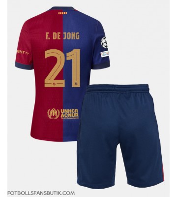 Barcelona Frenkie de Jong #21 Replika Hemmatröja Barn 2024-25 Kortärmad (+ Korta byxor)